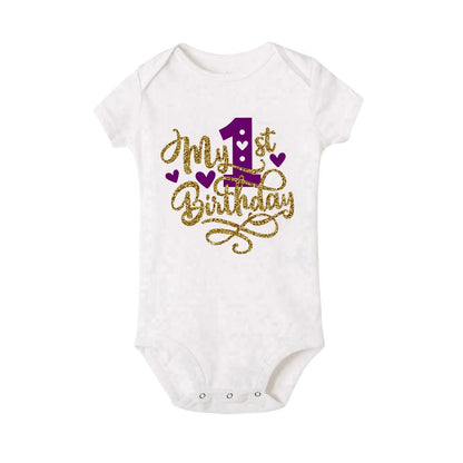 My 1st Birthday Print Baby Romper Infant Bodysuit Newborn Short Princess Sleeve Jumpsuit Baby Girl Birthday Party Outfit Clothes