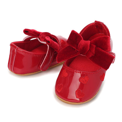 Baby Girls Cute Moccasins Heart Pattern Bowknot Soft Sole PU Leather Flats Shoes First Walkers Non-Slip Princess Shoes