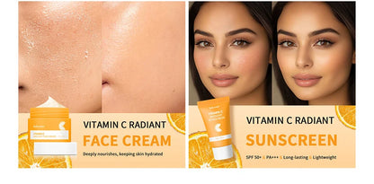 6pcs/set Vitamin C Skin Care Set Deep Cleansing Facial Cleanser Face Cream Moisturizing Anti Wrinkles Face Care Kit Gift Box