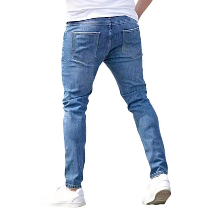 Distressed Men Jeans Denim Holes Skinny Vintage Wash Solid Pencil Pants 2025 Ankle Length Sheath Punk Style Pockets Slim