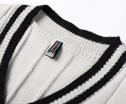 Men's Clothing Icon Knit Sweater Male Sleeveless Striped Waistcoat Vest Beige Heated Korean Style High Quality Replica Street X