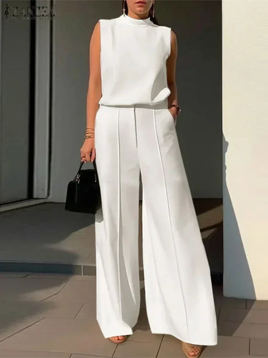 Elegant Chic Women 2-Pieces Sets ZANZEA Woman 2025 Trouser Suits Fashion 2pcs Outfits Tank Top and Wide Leg Pant Suits Oversize