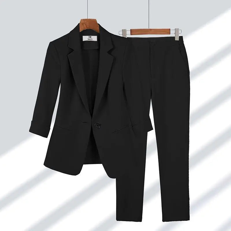 2025 Summer New Thin Jacket Blazer Casual Wide Leg Pants Two Piece Elegant Women's Pants Set Office Outfits Business Clothing