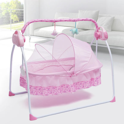 5 Gears Electric Auto-Swing Baby Crib Cradle Sleep Bed Infant Rocker + Net Music Bluetooth Music Adjustable+ Mat