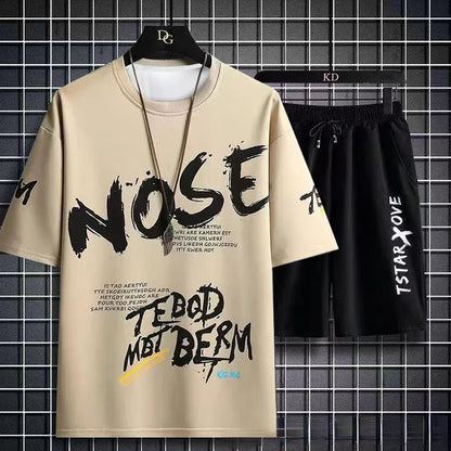 Summer Men Sets 2 Piece Set Tracksuits T-shirt for Men sport gym Casual Men Clothing Y2K Joggers Plaid T Shirt Shorts Outfit