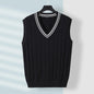 Winter Men Knit Vest Casual Knitted Sweater Cotton Waistcoat v-Neck Knitwear Men's Slim Fit Striped Sweater Vest Man Clothing