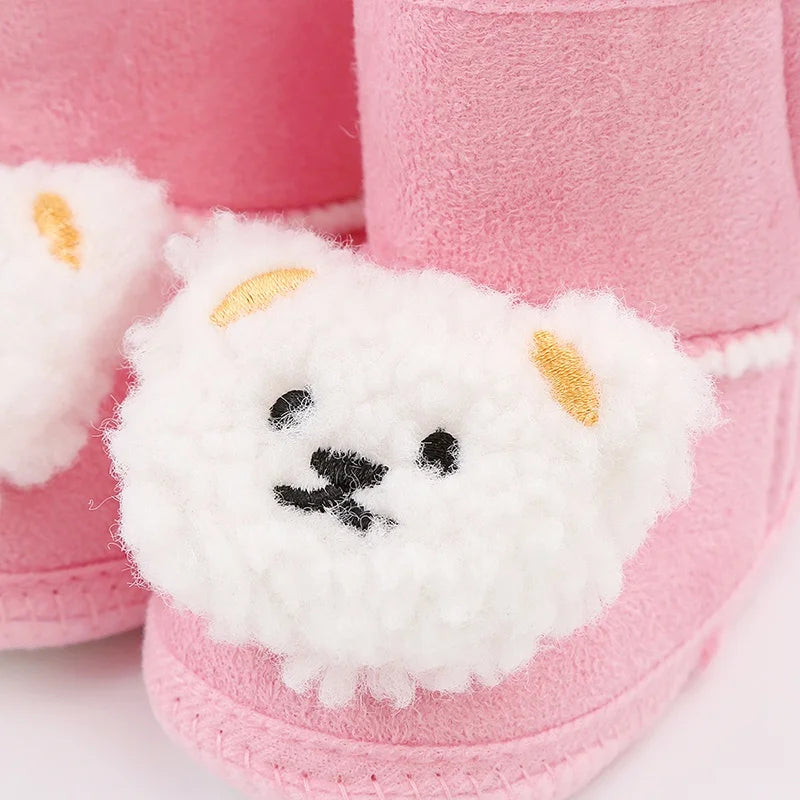Baywell Cute Cartoon Animal Newborn Baby Boots Winter Plush Snow Booties for Boy Girl Soft Soled Comfortable Warming Shoes