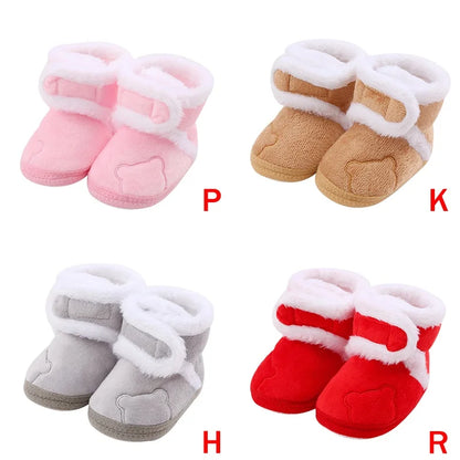 Baby Winter Snow Boots Cute Bear Warm Fluff Balls Indoor Soft Sole Infant Newborn Toddler Baby Shoes 0-18M