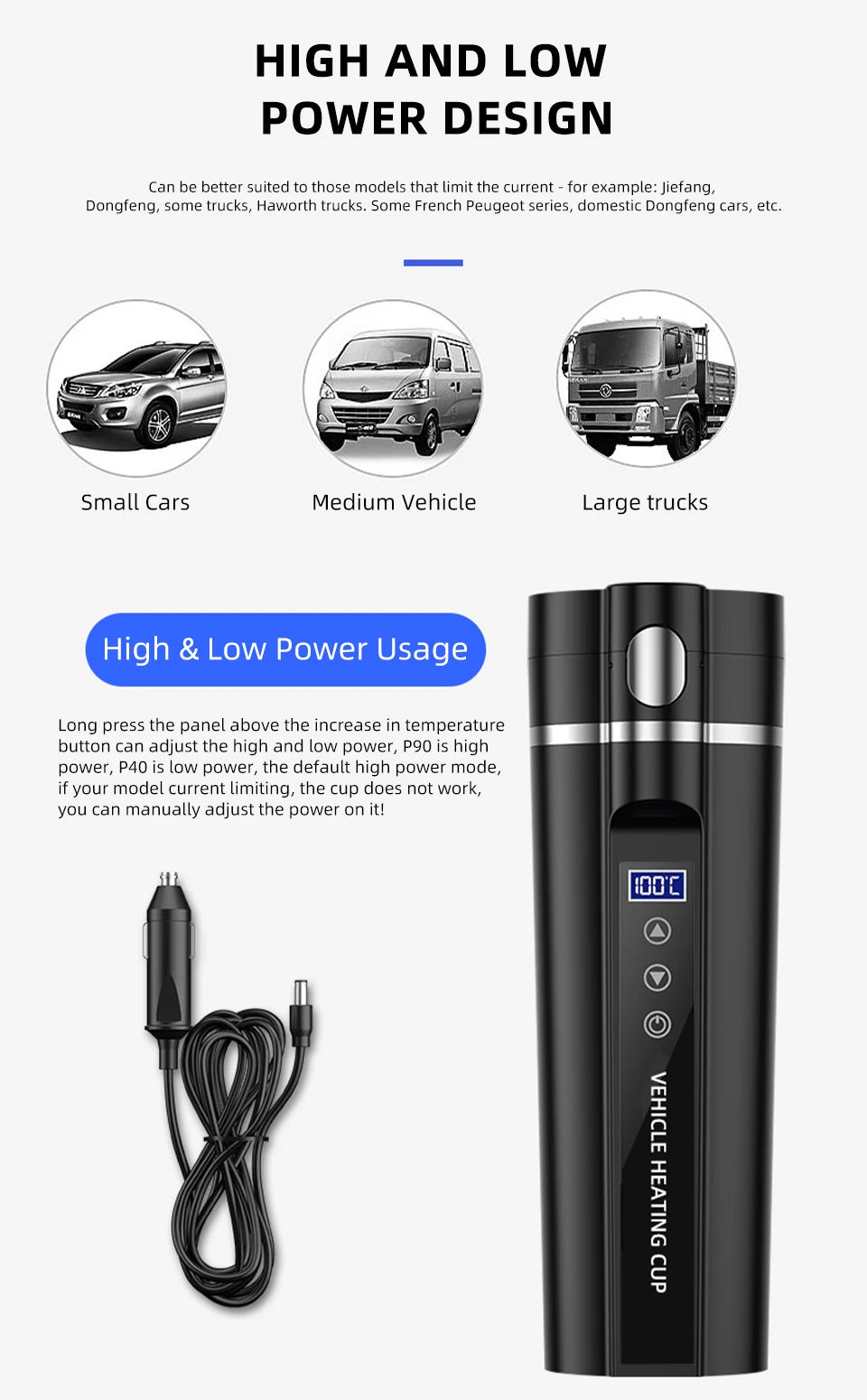 450ml Smart Car Heated Mug 12V24V Pop-up Lid Touch Screen Temperature Control Stainless Steel Portable Travel Thermal Coffee Mug