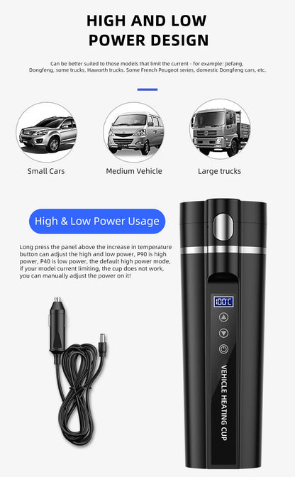 450ml Smart Car Heated Mug 12V24V Pop-up Lid Touch Screen Temperature Control Stainless Steel Portable Travel Thermal Coffee Mug