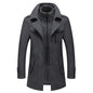 Autumn Winter Men's Woolen Coat Fashion Double Neck Coat Solid Color Long Sleeve Jacket