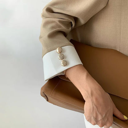 Pants Sets Two Piece Suit Elegant Women Blazer Cardigan Stand Collar Coat Straight Pants Solid Casual Suits Autumn Winter