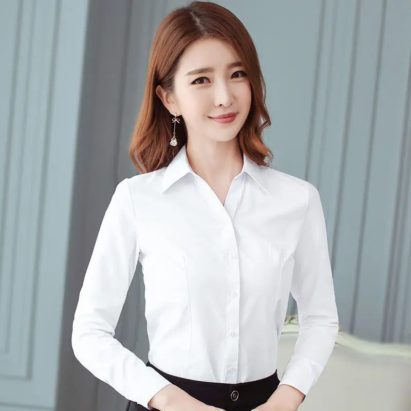 Blue Shirt Women Tops Long Sleeve Blouse Office Ladies Tops Casual Button Up Slim Work Shirts Work Korean Spring Blouse
