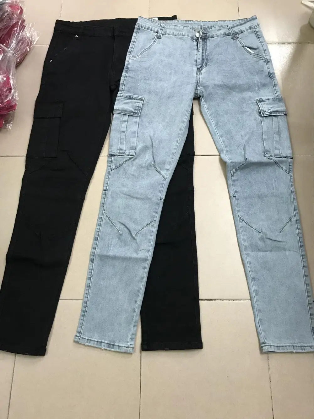 Jeans Men Pants Wash Solid Color Multi Pockets Denim Mid Waist Cargo Jeans Plus Size Fashion Casual Trousers Male Daily Wear