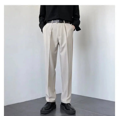 Spring Summer New Men Straight Casual Pants Korean Loose Suit Trousers Baggy White Elegant Pant Male Streetwear Y2k Men Clothing