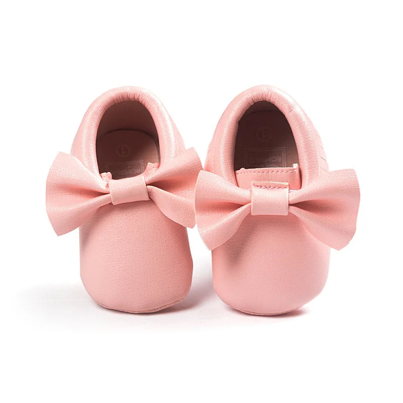 Meckior Baby Shoes Newborn Infant Boy Girl First Walker PU Sofe Sole Princess Bowknot Fringe Toddler Baby Crib Shoes Casual
