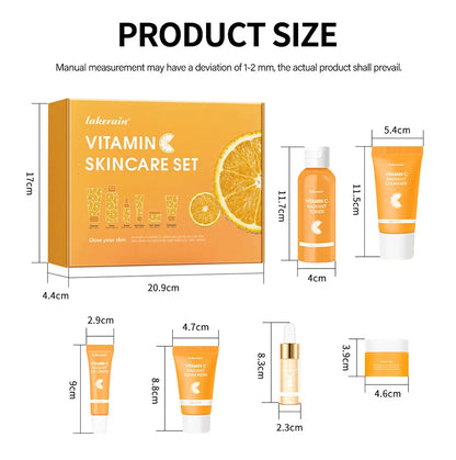 6pcs/set Vitamin C Skin Care Set Deep Cleansing Facial Cleanser Face Cream Moisturizing Anti Wrinkles Face Care Kit Gift Box