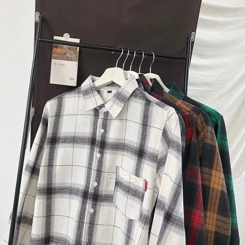 New Spring Long Sleeve Red Black Plaid Shirt Men Slim Fit Cotton Casual Shirts Men Clothing Coat Fashion Brand M-3XL