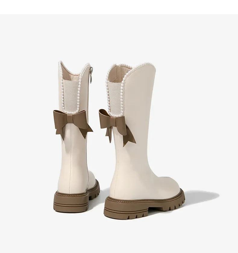 Long Boots for Girls and Children 2025 New Winter Long Leather Boots Princess Foreign Girls Plus Cashmere Shoes