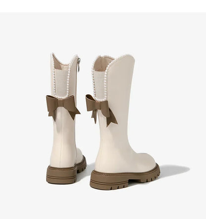 Long Boots for Girls and Children 2025 New Winter Long Leather Boots Princess Foreign Girls Plus Cashmere Shoes