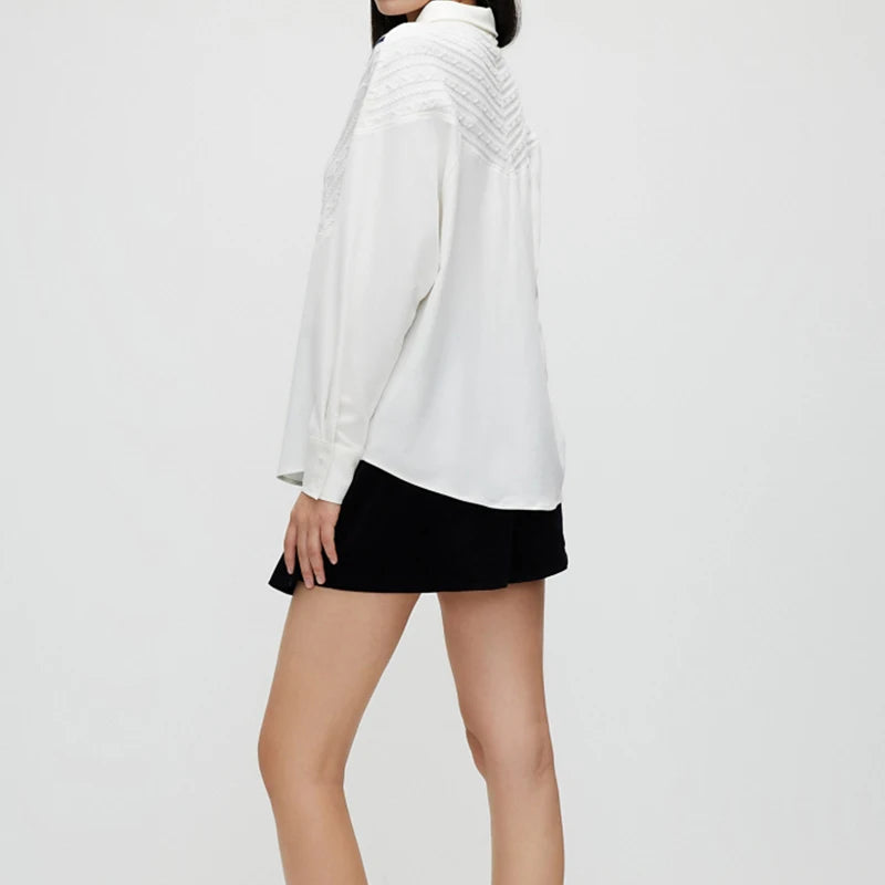 Women's Shirt High-End and Elegant Commuting Office Women's Shirt with Patchwork Stripes Loose Casual Ladies Fashion Shirts