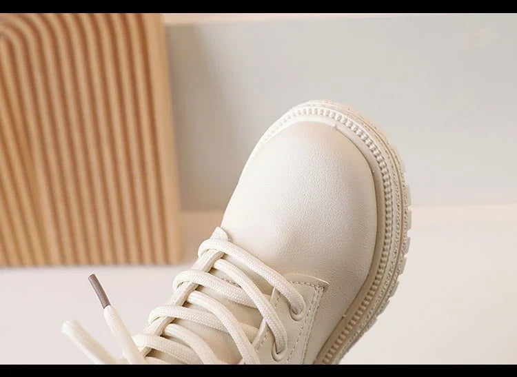 2025 Beige Girls Boots Side Zipper Simple Non-slip Casual Kids Shoes Versatile Soft Boys Britain Style Children Short Boots PU