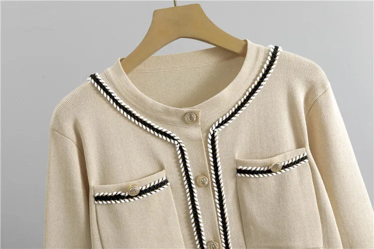 Women Casual Knitted 2 Pieces Sets Korean Cropped Knitwear Sweater Cardigan Tops Conjuntos High Waist Ankle Length Pants Suits