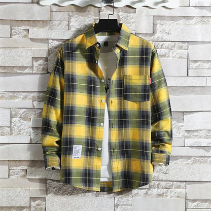 Spring New Korean Style Plaid Shirts Men's Handsome Long-sleeved Loose Casual All-matching Shirt Coats 2025 Trend Men's Clothing