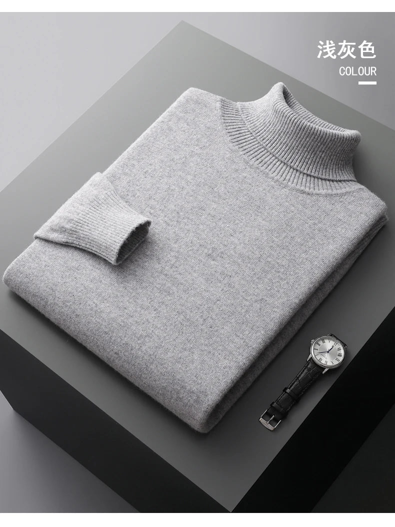 Autumn and winter new 100% merino cashmere sweater men's knitted pullover padded warm turtle neck fashion loose plus size coat