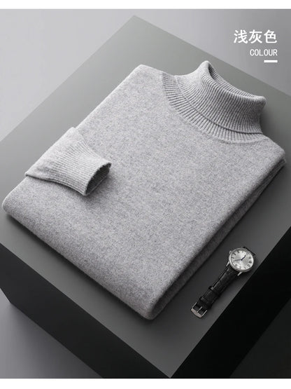 Autumn and winter new 100% merino cashmere sweater men's knitted pullover padded warm turtle neck fashion loose plus size coat