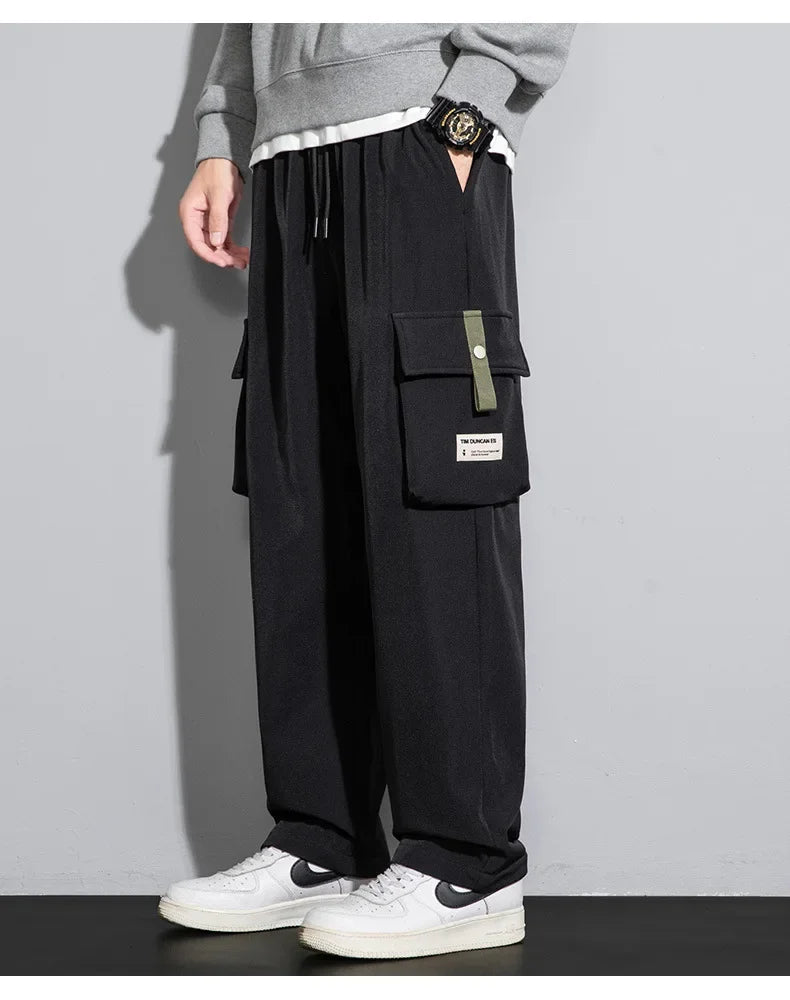 2025 Cargo Pants Men Straight Fit Wide Leg Fleece Lined Trouser Male Winter Fashion Loose Baggy Large Plus Size Warm Streetwear