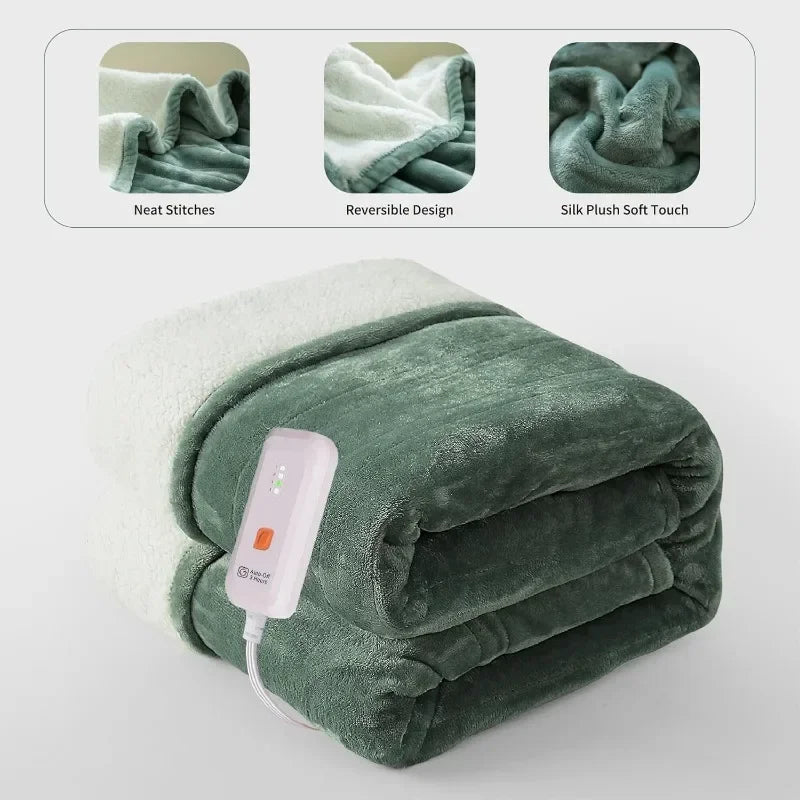 Heated Blanket Electric Throw 50''X60''-Soft Silky Plush Electric Blanket with 4 Heating Level & 3 Hour Auto Off Heating Blanket
