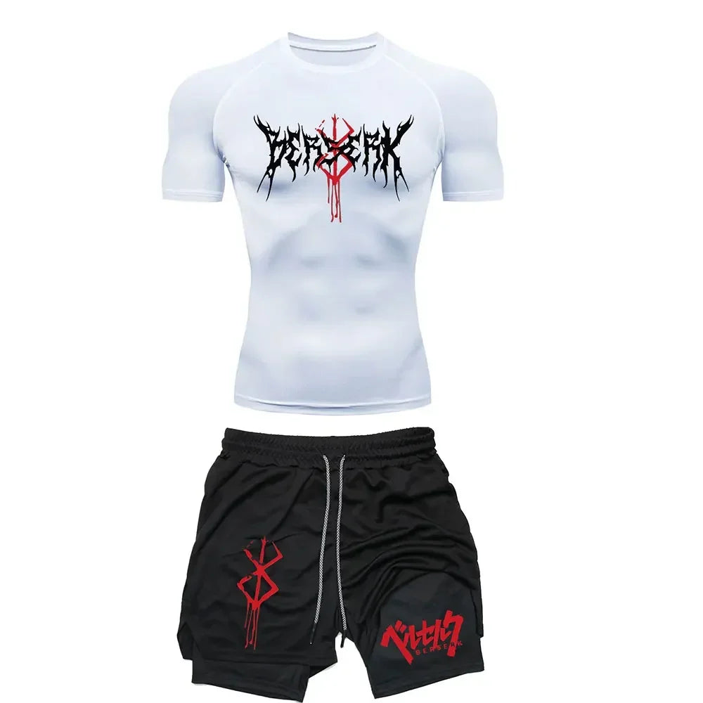 Anime Berserk Compression Set Men's Workout Gym T-shirts Breathable Running Shorts Quick Dry Sports Rash Guard Sportwear Set