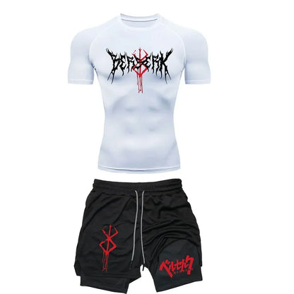Anime Berserk Compression Set Men's Workout Gym T-shirts Breathable Running Shorts Quick Dry Sports Rash Guard Sportwear Set