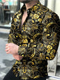 2025 New Hawaiian Shirts Luxury Gold Pattern Shirts Men's Fashion Casual Shirts Long Sleeves Lapel Beach Shirts Men's Clothing