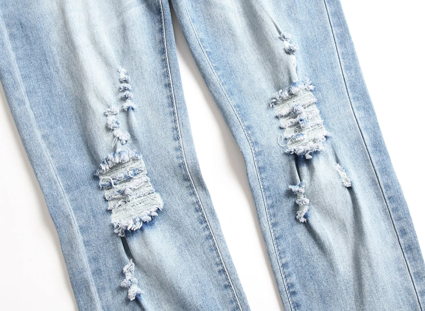 Punk Street Style Ripped Skinny Jeans Men Vintage Wash Solid Denim Trouser Men's Casual Slim Fit Pencil Denim Holes Pants 2025