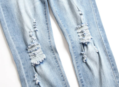 Punk Street Style Ripped Skinny Jeans Men Vintage Wash Solid Denim Trouser Men's Casual Slim Fit Pencil Denim Holes Pants 2025