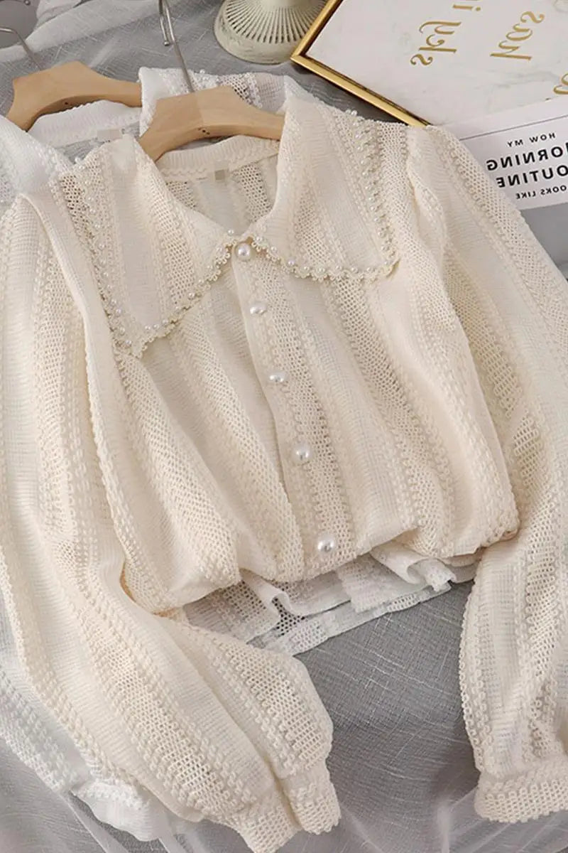 Shirts Women Peter Pan Collar Hollow Out Fashion Tender Sweet Solid Young French Style Elegant Ins Топ Женский New Arrival Chic
