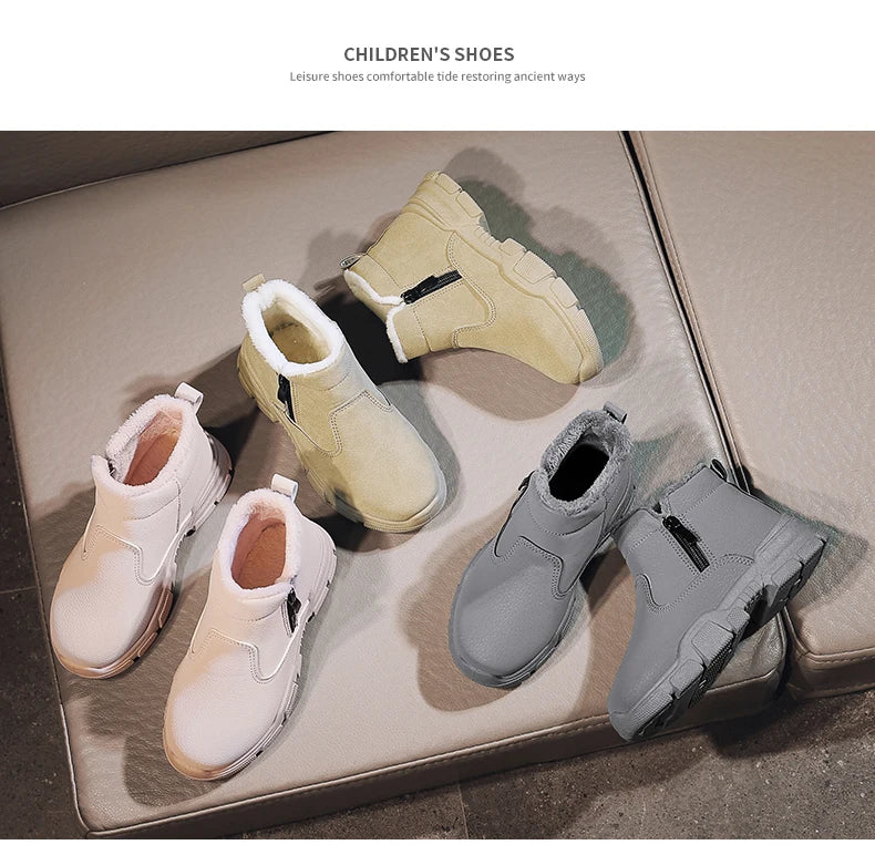 Girl's Snow Boot Winter Cotton Children's Shoes Outdoor Warm Plush Non-slip Simple Fashion Hard-wearing Boys Boots New Style