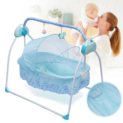 Electric Baby Cradle Auto Swing Rocker Cot Infant Sleeping Bed Swing Crib Kit Timer +Bluetooth Music +Mat +Pillow 5Gears Adjustable