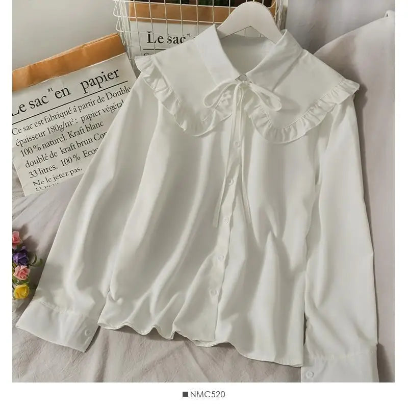 Women Sweet Shirts Cute Tops Peter Pan Collar S-3XL Loose Fashion Temper Minimalist Lolita French Elegant Clothes Trendy 5-Color