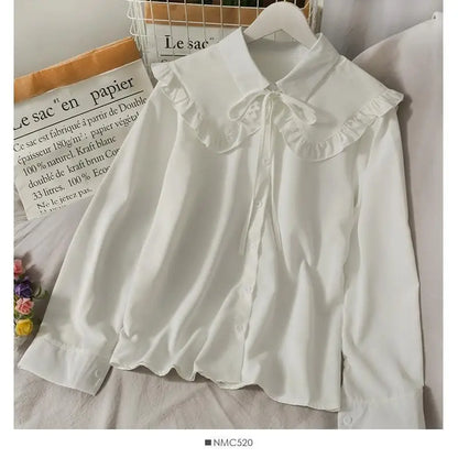 Women Sweet Shirts Cute Tops Peter Pan Collar S-3XL Loose Fashion Temper Minimalist Lolita French Elegant Clothes Trendy 5-Color