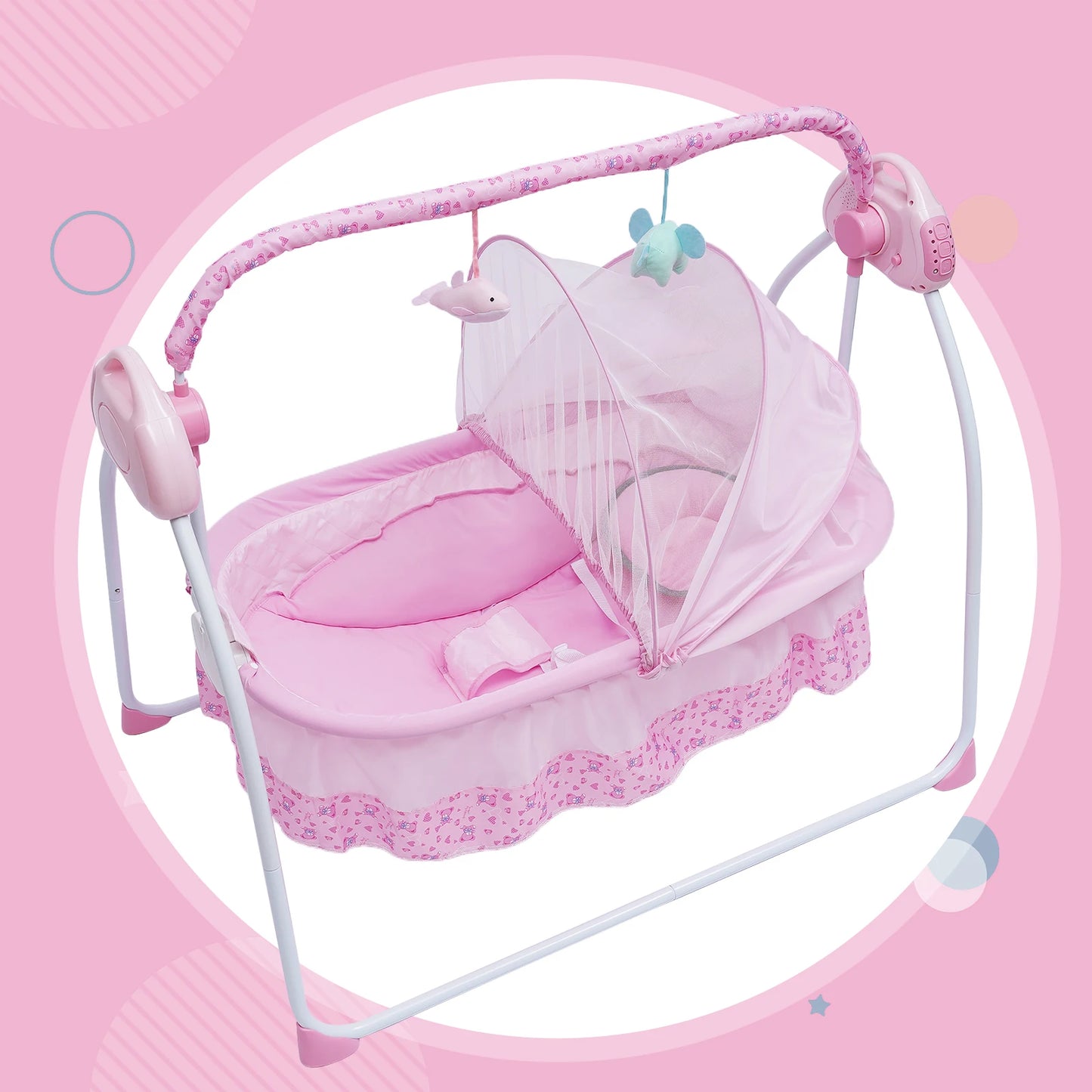 Electric Baby Cradle Auto Swing Rocker Cot Infant Sleeping Bed Swing Crib Kit Timer +Bluetooth Music +Mat +Pillow 5Gears Adjustable