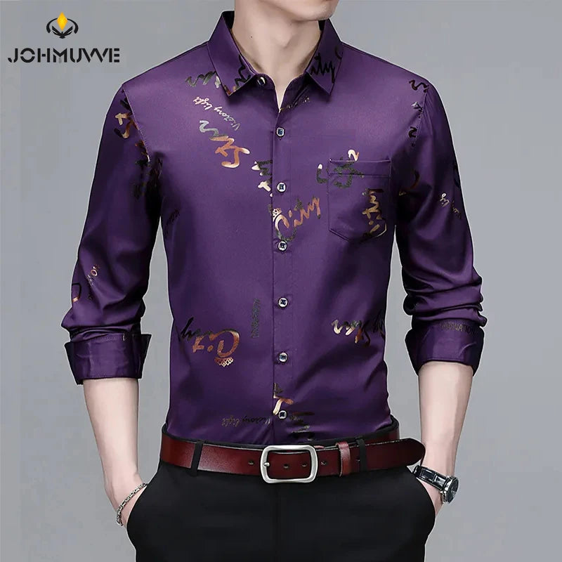 Men's Casual and Fashionable Long Sleeved Printed Shirt, Non Ironing and Wrinkle Resistant Business Top