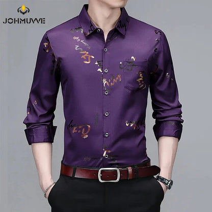 Men's Casual and Fashionable Long Sleeved Printed Shirt, Non Ironing and Wrinkle Resistant Business Top