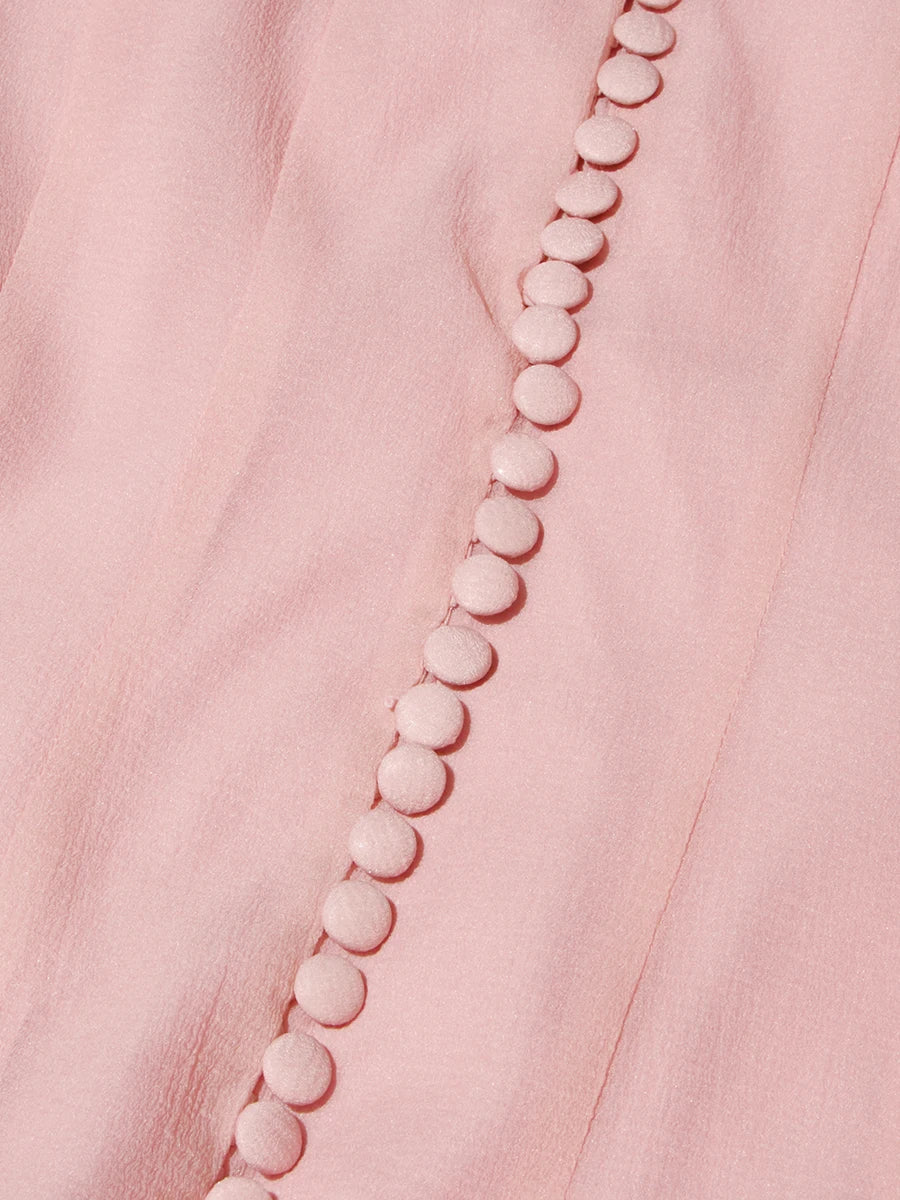 TWOTWINSTYLE Pink Patchwork Ruffle Dress For Women Round Neck Flare Sleeve High Wait Slim Elegant Midi 107CM Dress Female 2025