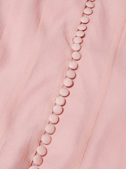 TWOTWINSTYLE Pink Patchwork Ruffle Dress For Women Round Neck Flare Sleeve High Wait Slim Elegant Midi 107CM Dress Female 2025