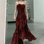 Korean Vintage Velvet Long Dress Women Luxury Slim Mermaid Spaghetti Strap Floral Dress Elegant Sexy Casual Evening Party Dress