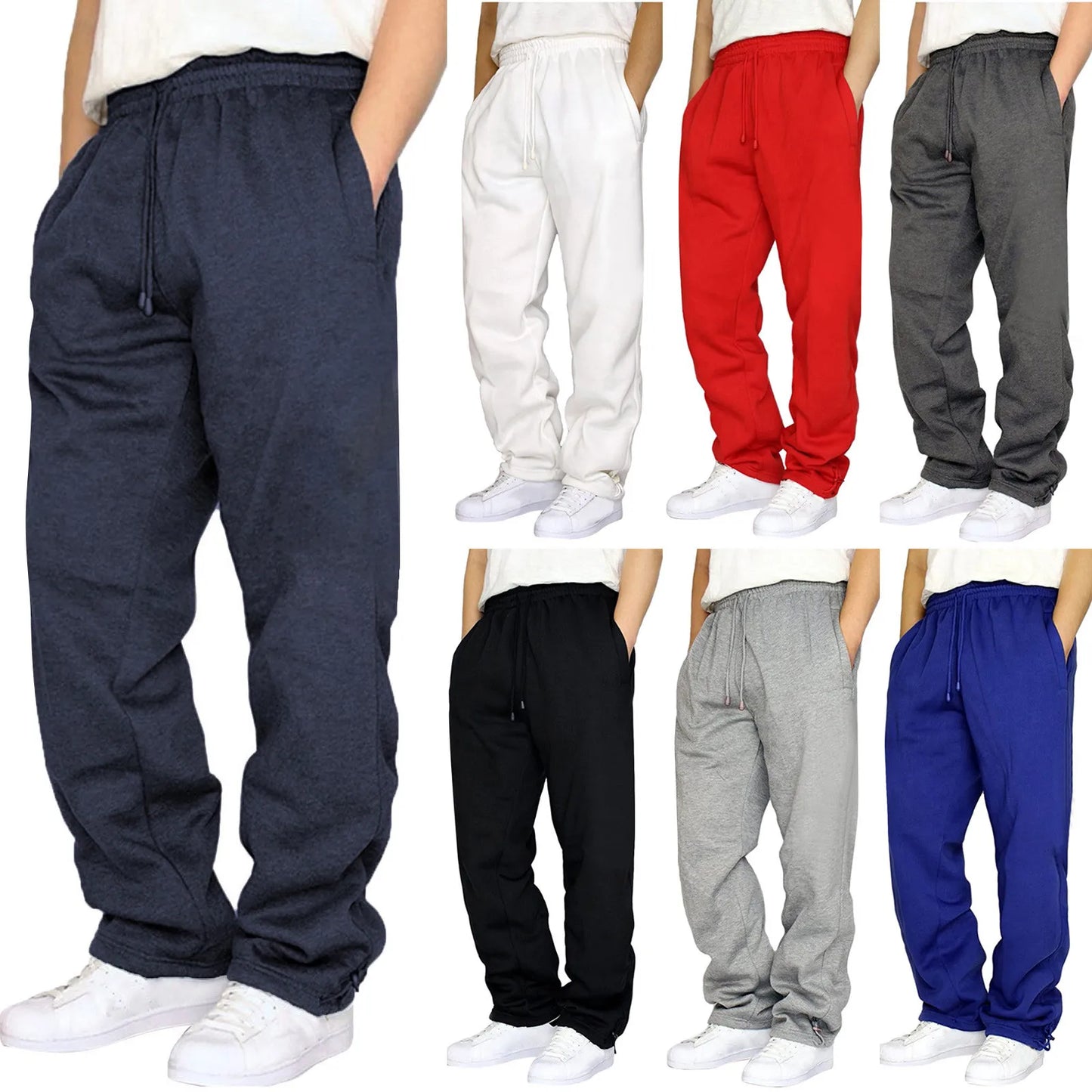 Black Plain Sweatpants Straight Leisure Workout Trousers Bottoms Baggy Men's Autumn Winter Trousers Sportswear Pantalone's
