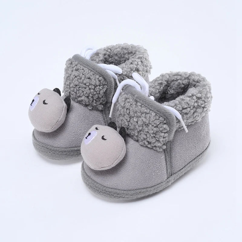 Winter Warm Newborn Baby Boy Girl Boots Cute Bear Soft Toddler Shoes First Walkers Anti-slip Booties Infant Fur Snow Boots 0-18M